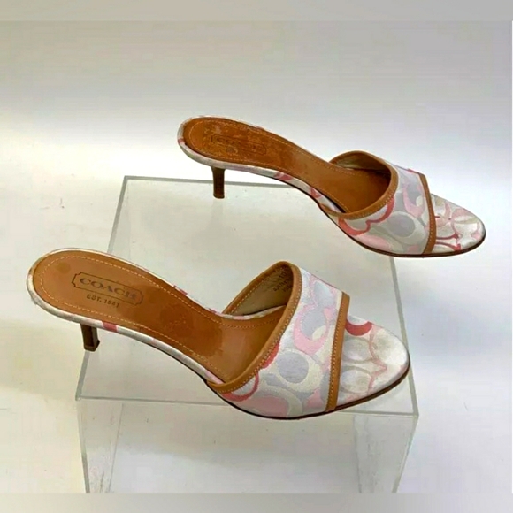 Coach Kirsten Vintage White Pink Open Toe Kitten Mini Heels Stiletto - Size 10 - Picture 1 of 8